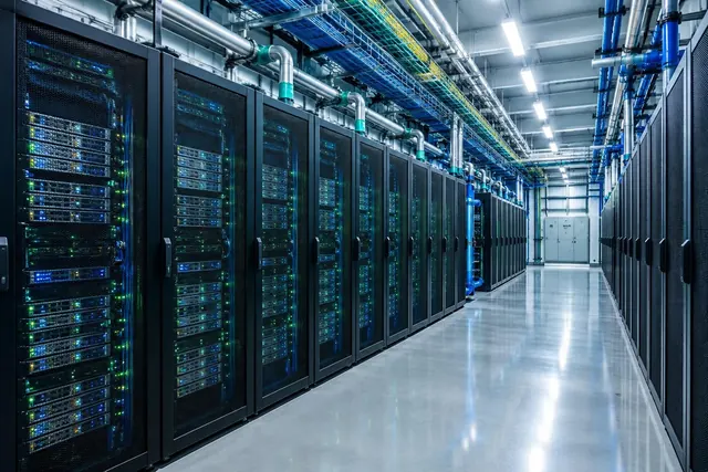 Illustrative AI compute capacity with server racks and cooling infrastructure