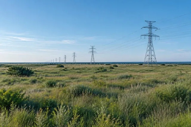 Illustrative powered land with electrical transmission infrastructure